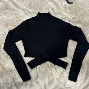 Zara Black Ribbed Cross-Front Crop Top